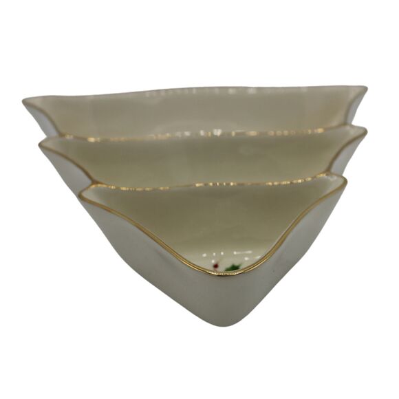 Vintage Lenox Holiday Tree Divided Serving Dish Creamy White with Holly Berries - Picture 6 of 9